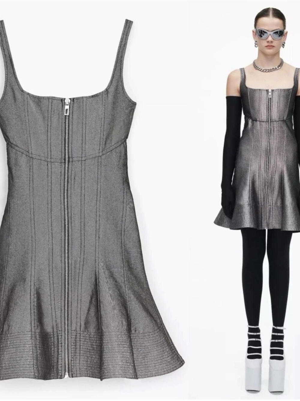 MARC JACOBS Bustier Fluted Silver Dress Sz 8 NWT $495